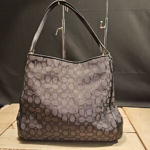 Coach Signature Black and Gray Shoulder Bag